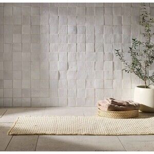 RARE NEW 24"x60" Waffle Cotton Bath Rug with Fringes Natural - Casaluna